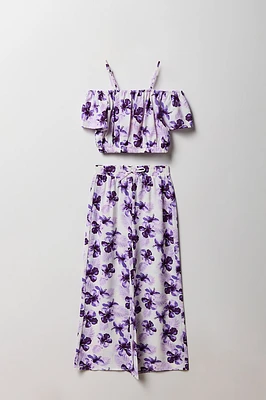 Ensemble avec haut à épaules dénudées et pantalon jambe large pour fille