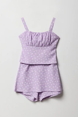 Ensemble avec débardeur et jupe-short texturés fleuris pour fille