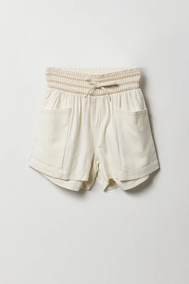Short en lin à taille smockée pour fille