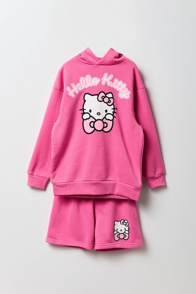 Ensemble avec haut à capuchon en molleton et short imprimé Hello Kitty & Friends pour fille