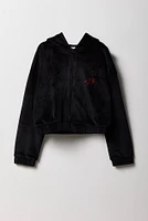 Girls Rhinestone Velour Zip-Up Hoodie