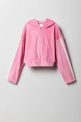 Haut à capuchon Active en velours avec fermeture glissière pour fille