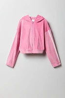 Haut à capuchon Active en velours avec fermeture glissière pour fille