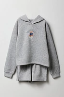 Girls Embroidered Fleece Hoodie & Short 2 Piece Set