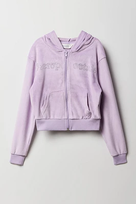 Haut à capuchon en velours imprimé Aeropostale avec fermeture glissière pour fille