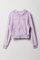 Haut à capuchon en velours imprimé Aeropostale avec fermeture glissière pour fille