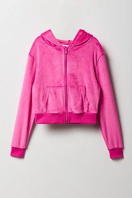 Haut à capuchon en velours imprimé Aeropostale avec fermeture glissière pour fille