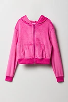 Haut à capuchon en velours imprimé Aeropostale avec fermeture glissière pour fille