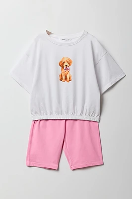 Ensemble avec t-shirt cintré imprimé et short de cycliste pour fille