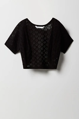 Girls Pointelle Knit Shrug