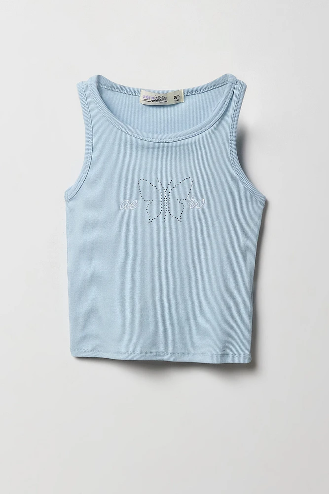 Débardeur côtelé avec motif brodé Aero papillon à pierres du Rhin pour fille