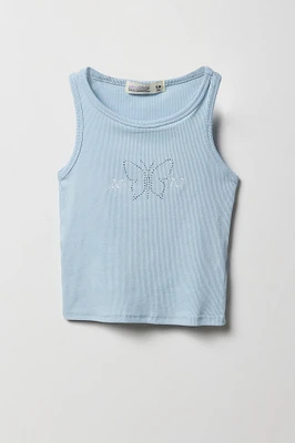 Débardeur côtelé avec motif brodé Aero papillon à pierres du Rhin pour fille