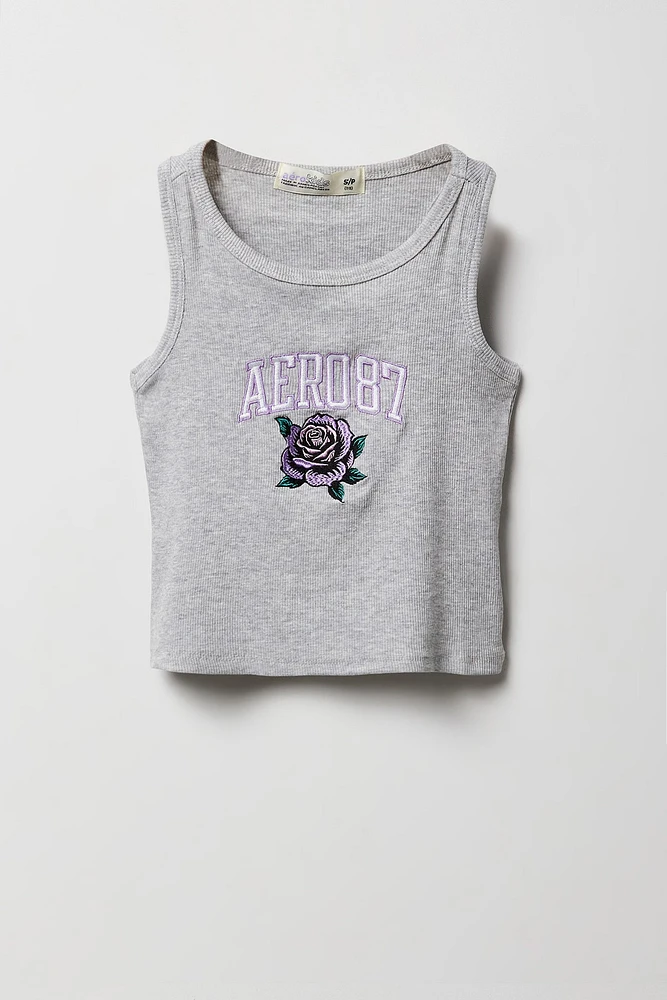 Débardeur côtelé avec motif brodé Aero 87 Rose pour fille