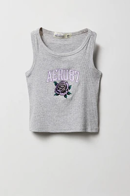 Girls Aero 87 Rose Embroidered Ribbed Tank