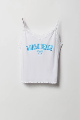 Camisole côtlée à imprimé Destination avec liséré de dentelle pour fille