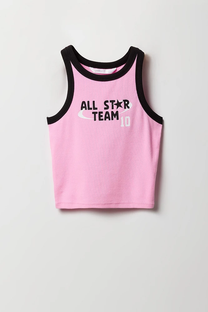 Camisole côtelée Ringer à imprimé Varsity pour filles