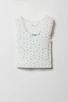 Girls Ditsy Print Pointelle Lace Tank