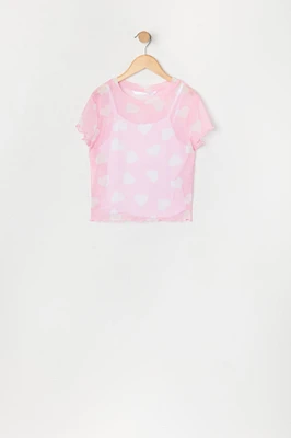 Ensemble deux pièces t-shirt et camisole en filet imprimé pour filles