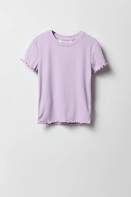 Girls Ribbed Lettuce Edge T-Shirt