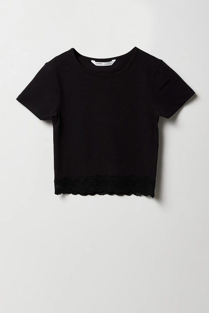 Girls Lace Trim T-Shirt