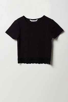 Girls Lace Trim T-Shirt