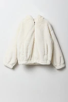 Girls Faux Fur Hooded Bomber Jacket
