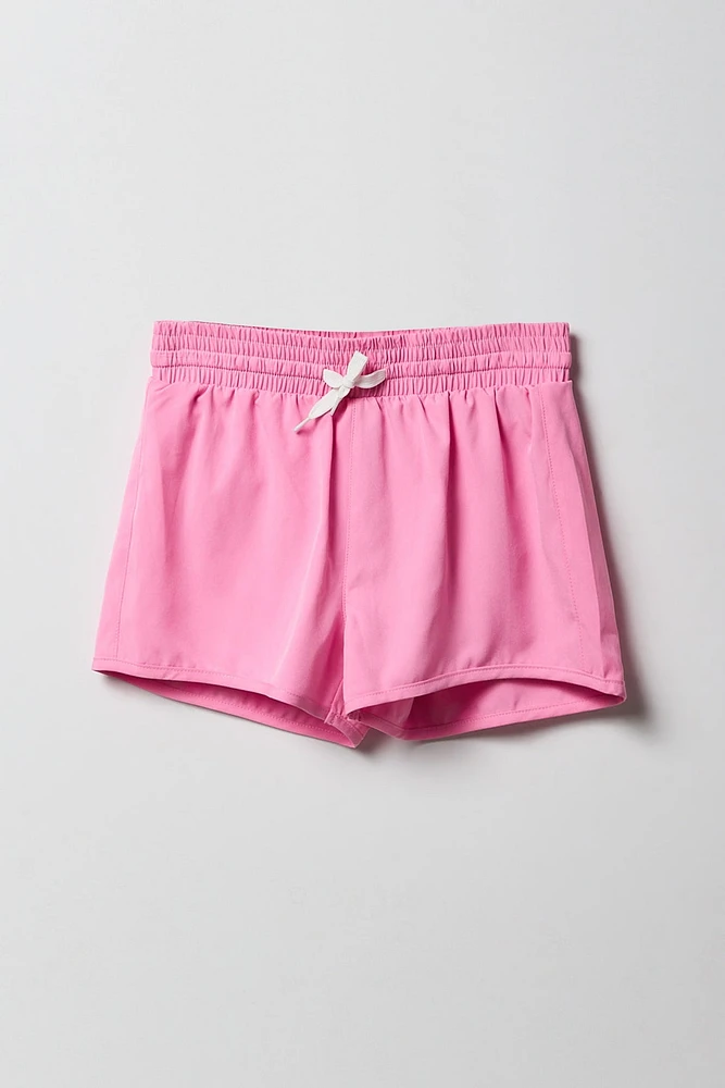 Short de baignade uni à taille coulissante pour fille
