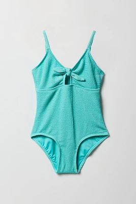 Girls Textured Bow Front One Piece Swimsuit
