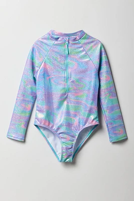 Maillot dermoprotecteur une-pièce à manches longues pour fille