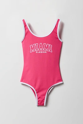 Maillot de bain une-pièce côtelé imprimé pour fille