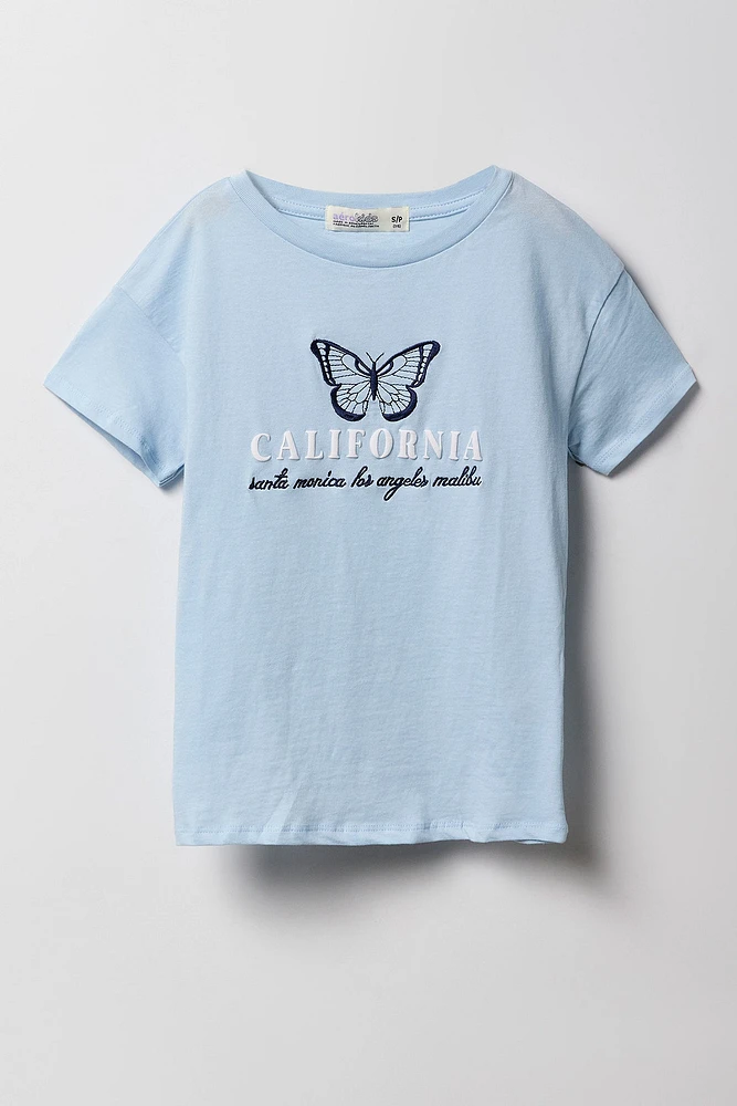 Girls California Butterfly Embroidered T-Shirt