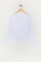 Girls Ribbed Lace Trim Long Sleeve Top
