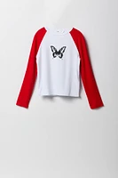 Girls Graphic Ribbed Raglan Long Sleeve Top