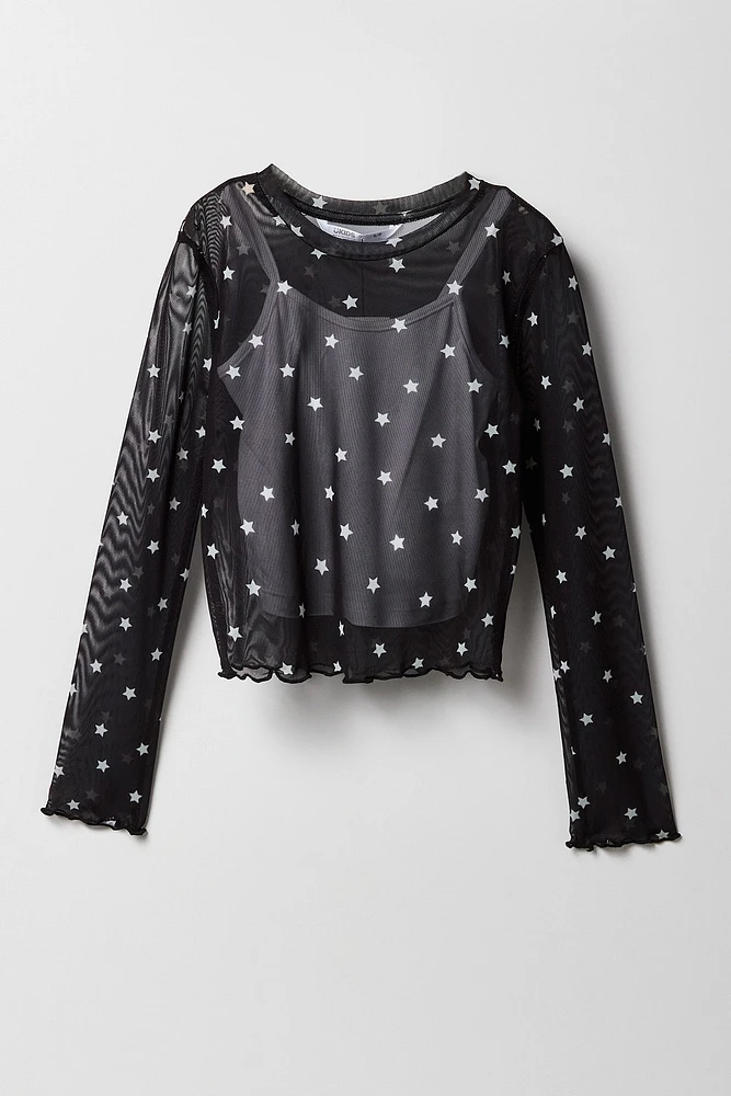 Ensemble ave haut à manches longues et camisole en filet pour fille