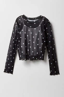 Ensemble ave haut à manches longues et camisole en filet pour fille