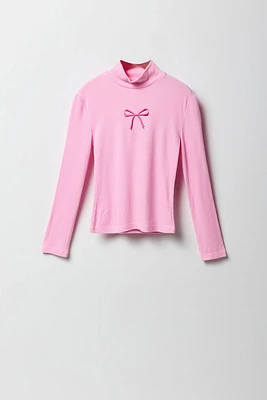 Col roulé côtelé avec motif brodé pour fille