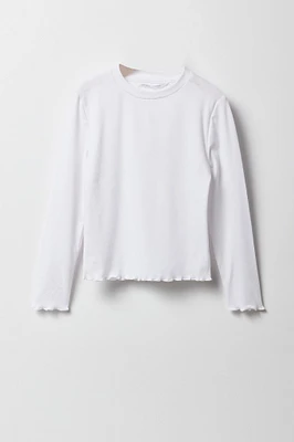 Girls Ribbed Lettuce Edge Long Sleeve Top