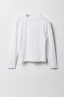 Girls Ribbed Lettuce Edge Long Sleeve Top