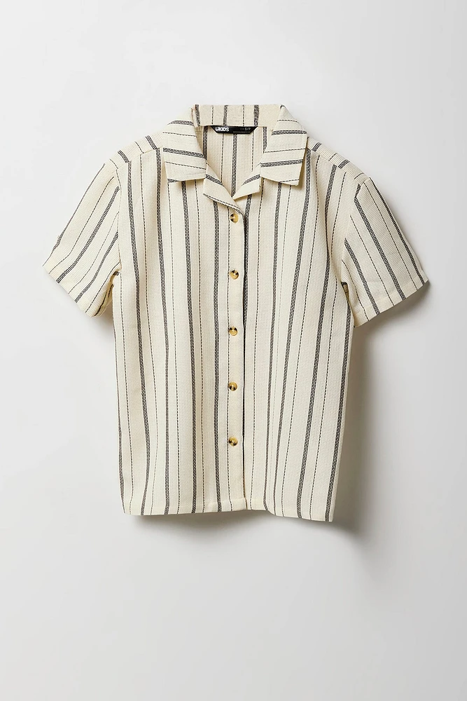 Boys Textured Striped Button-Up Top