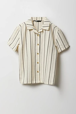 Boys Textured Striped Button-Up Top