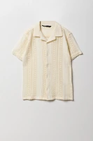 Boys Textured Open Knit Button-Up Top