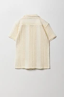 Boys Textured Open Knit Button-Up Top