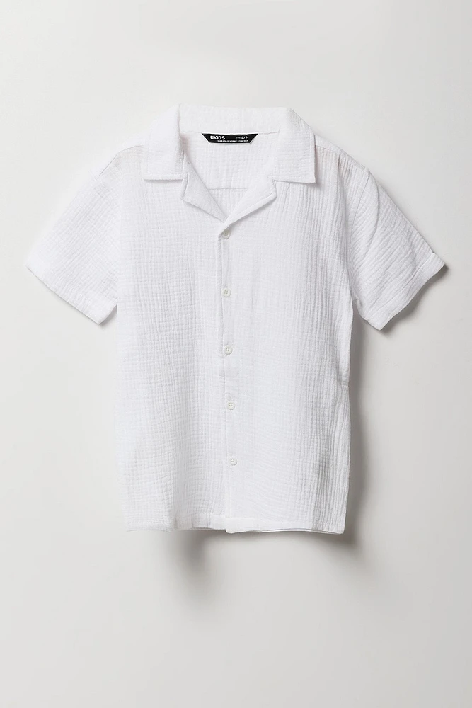 Boys Gauze Boxy Collared Top