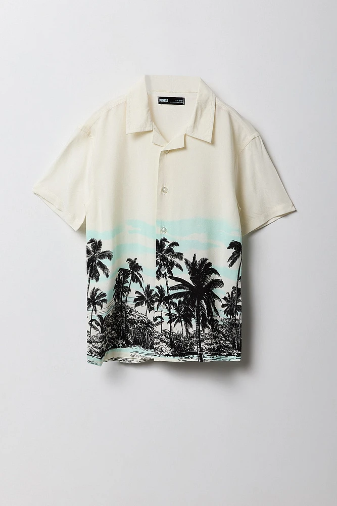 Boys Tropical Print Button-Up Top