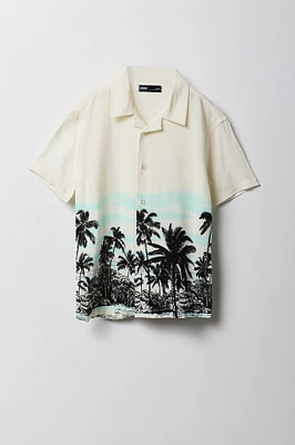 Boys Tropical Print Button-Up Top