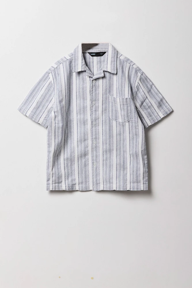 Boys Striped Knit Button-Up Short Sleeve Top