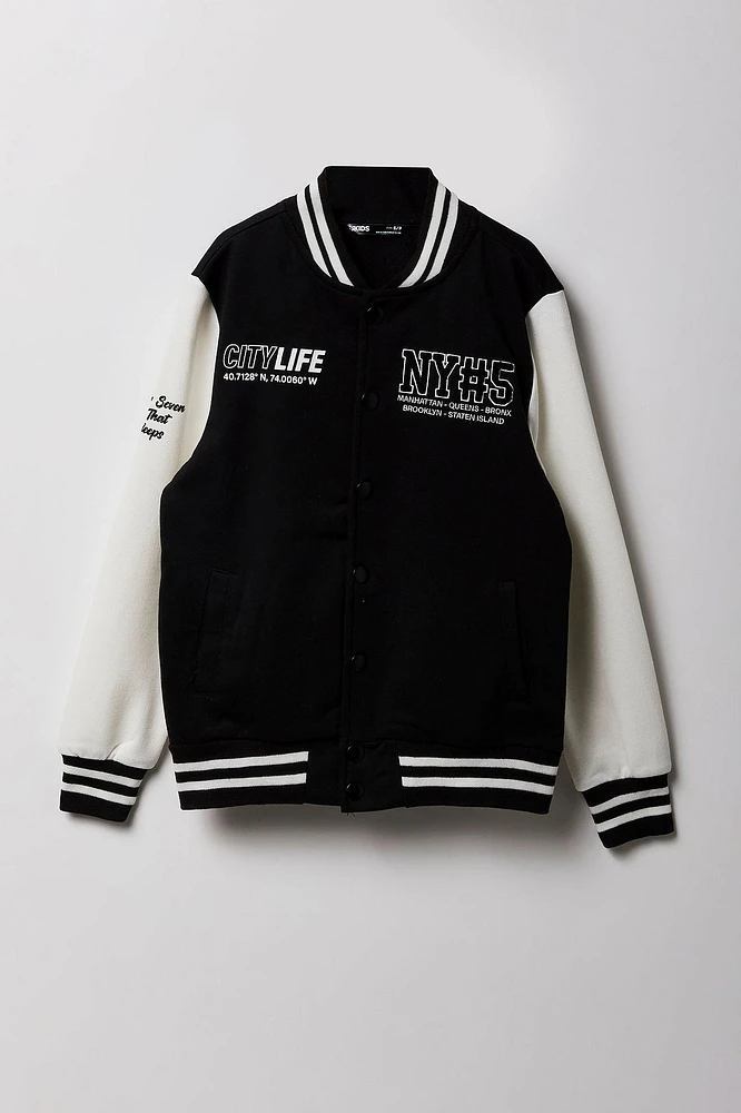 Kids Chenille Embroidered Fleece Varsity Jacket