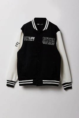 Kids Chenille Embroidered Fleece Varsity Jacket