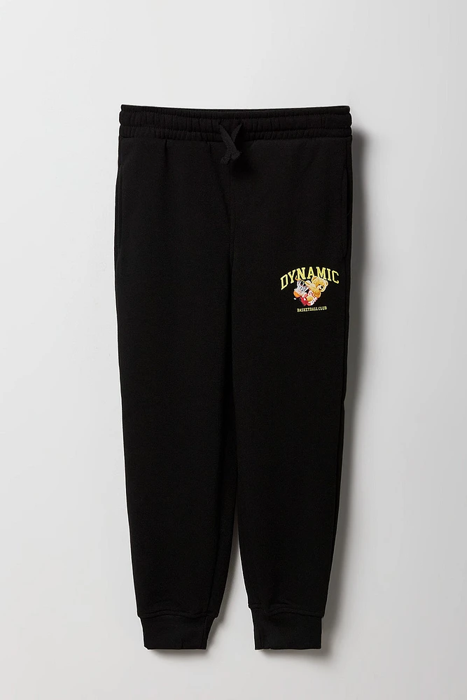Jogger en molleton imprimé avec motif brodé pour enfants