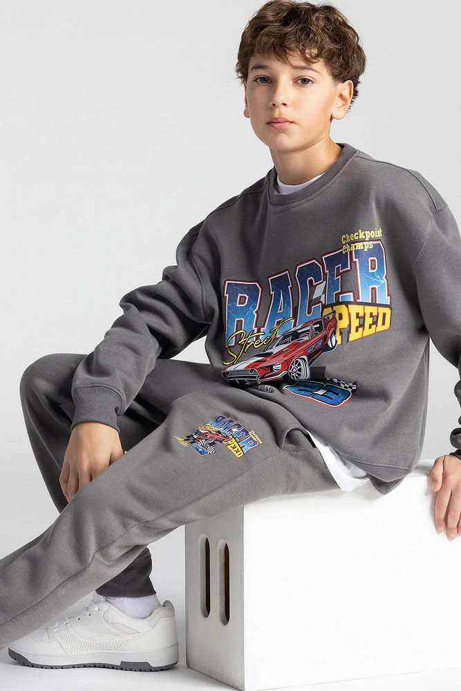 Jogger en molleton imprimé avec motif brodé pour enfants